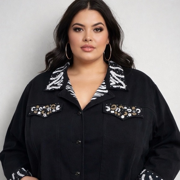 Diane’s Essentials Denim Stretch Beaded Jacket Plus Size Casual Career Size 1X